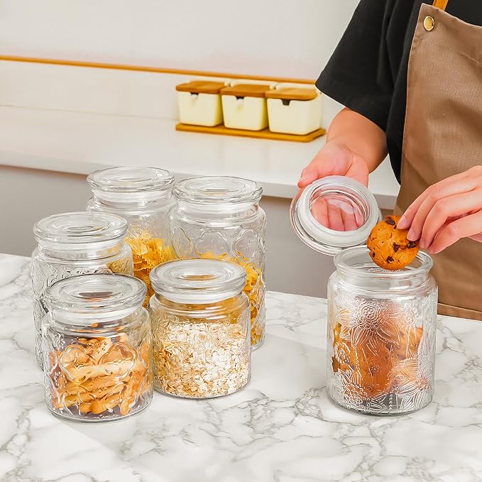 Adodeen Glass Storage Containers With Lids, Glass Jars With Lids, 32OZ | Airtight Glass Food Storage Containers, Kitchen Canisters For Sugar, Coffee, Tea, Spice, Flour, Candy, Pasta, Cereal