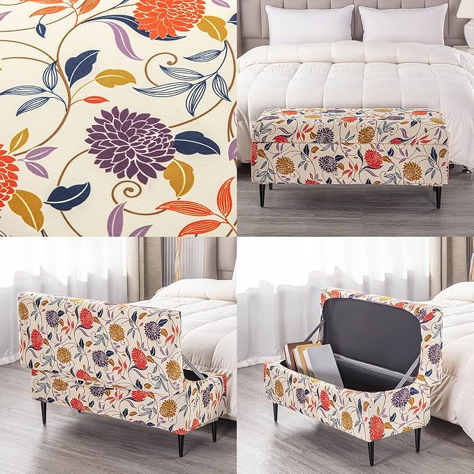FUANGUI Ottoman Cover Slipcovers Rectangular Folding Stretch | Storage Bench Footrest Sofa Stool Covers Footstool Protector with Elastic Bottom, Removable Washable,Medium