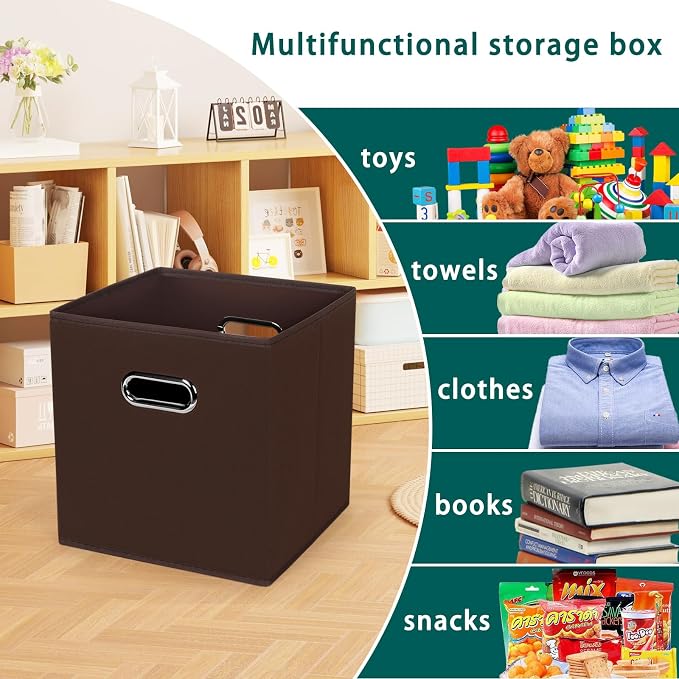 Black Foldable Storage Cubes Bins, Fabric Storage Box Cubes Organizer Baskets with Dual Handles for Home Organizer,Set of 3,(Coffee)
