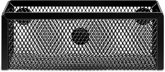 Amazon Basics Magnetic Storage Baskets, Mesh Organizers for Office Supplies and Workspace, 6" x 2.5" x 2.2", Black, 3-Pack