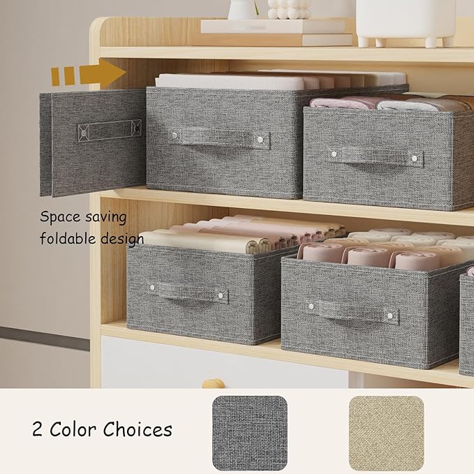 Collapsible Storage Baskets with Handles,Grey,16.1x9.8x6.4in,2 Pack | Storage Cubes with Rigid PP Panel,Organizer Boxes for Organizing,Washable Fabric Organization Bins for Frequent Access