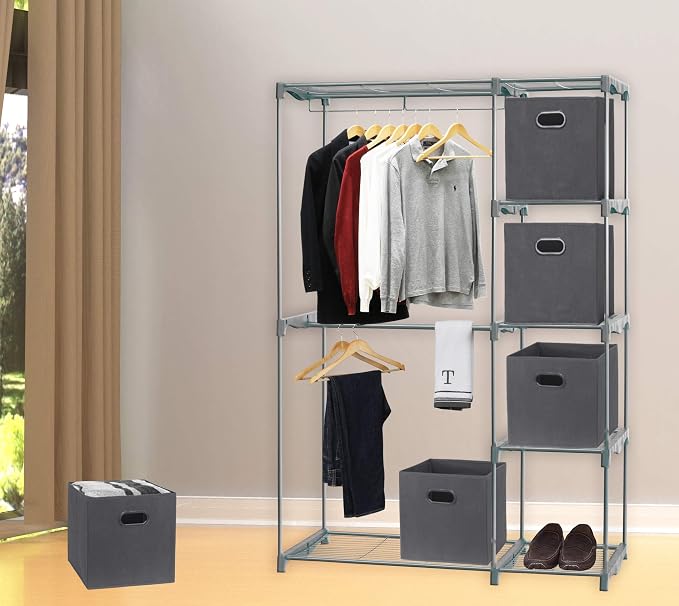 Simple Houseware 11-Inch Foldable Cube Storage Bins with Handles, Dark Gray | 6-Pack Lightweight & Durable Structure Fabric Cubes Organizer for Closet or Shelves