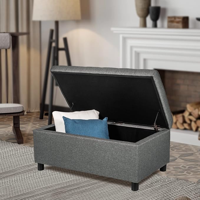 Joveco 34" Ottoman with Storage,Tufted Storage Ottoman Bench with Legs | Fabric,Safety Hinge,Upholstered,Rectangular,Entryway Bench with Seating for Living Room Bedroom Gray
