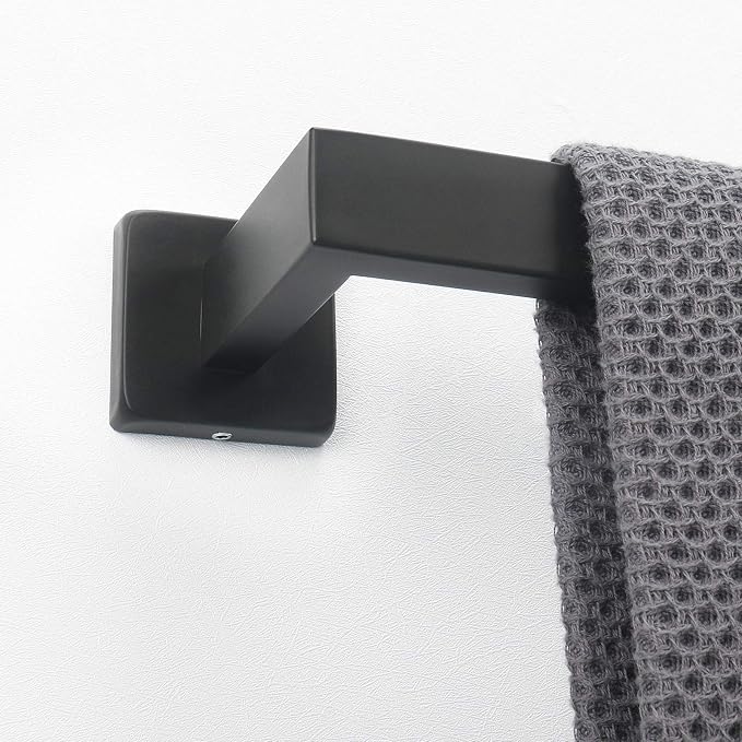 NearMoon Towel Bar, Bath Accessories Premium Thicken Stainless Steel Square Shower Towel Rack for Bathroom, Towel Holder Wall Mounted (1 Pack, Matte Black, 16 Inch)