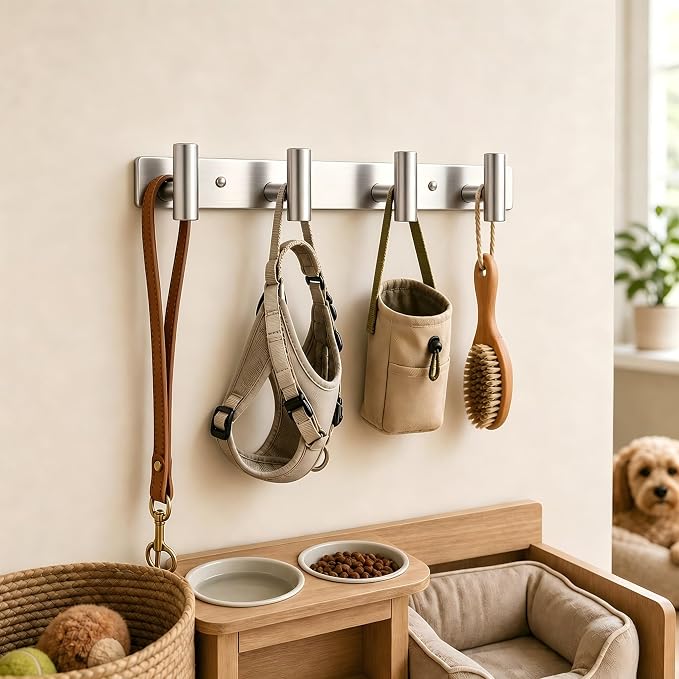 Wall Mounted Coat Rack-4 Hooks, Heavy Duty Stainless Steel Wall Hooks for Towel Coat Bag, Hat Rack Coat Hanger Coat Hooks Towel Racks for Bathroom Entryway Kitchen Hotel (Silvery, 1 Pack)