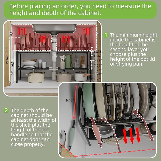 NETEL Expandable Under Sink Organizer，Pot and pan Organizer Under Cabinet | Pan Lid Organizer,Expandable Storage shelf with 2 Pan Racks（14 Dividers）and 4 Removable Panels,Adjustable partition height