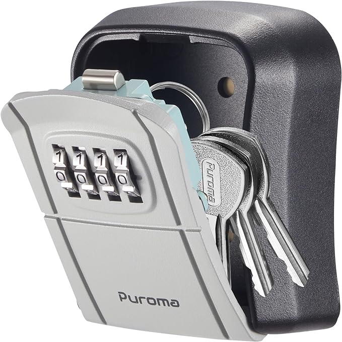 Puroma Key Lock Box Combination Lockbox Wall-Mounted Key Storage Box for House Keys, Resettable Code Safe Security Lock Box for Home, Office, Garage, Apartment Spare Key Storage (1 Pack, Grey)
