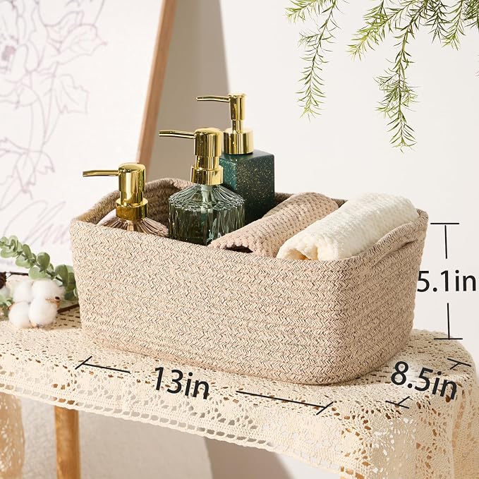 MiniArk Small Storage Baskets for Organizing | Closet Organizer Bins | Shelf Toy Basket | Woven Rope Baskets | Cube Decorative Box | Shallow Basket | 13x8.5x5.1” | 4 Packs Mixed Brown
