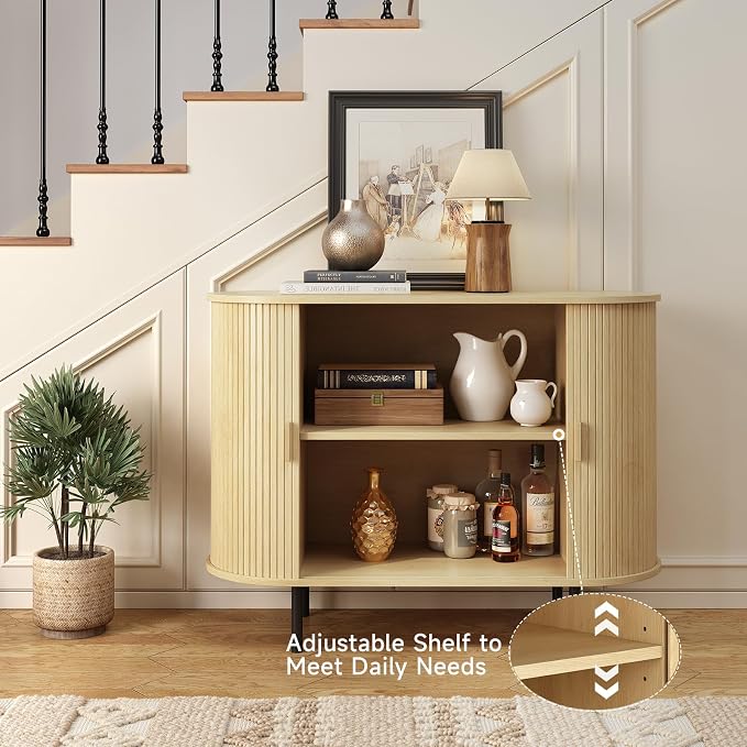 40" Sideboard Buffet Cabinet with Storage, Storage Cabinet with Sliding Door & Adjustable Shelf, Modern Accent Coffee Bar Console Table for Kitchen, Entryway, Oak