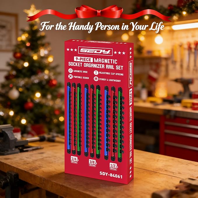 Magnetic Socket Holder Organizer Set: 9-Piece Detachable 1/4, 3/8, 1/2 Socket Trays Socket Organizer for Tool Box Drawer Holds 120-Piece Standard Size Sockets for Automotive Garage(Blue Red Green)