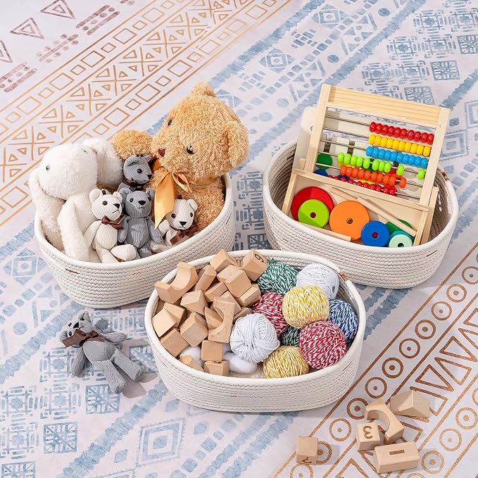 CubesLand Small Woven Baskets,Cute Baskets or Shelf Set 2 | Cube Organizer Basket Bin,Soft Toys Storage Basket,Baby Nursery Basket Bin,Home Decor 12"D x 8"W x 5"H Rainbow Stitches