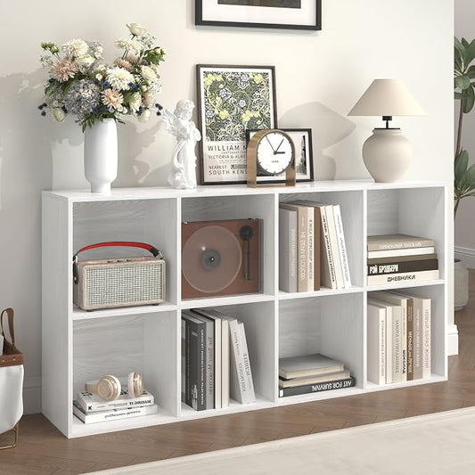 8 Cube Storage Organizer, Wooden Cube Shelves with Closed Back Panel, Reversible Bookcase, Cubes Closet Organizer for Home, Living Room, Kids Room, Office, Bedroom, Study, Hallway