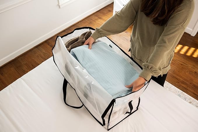 ClearSpace Heavy Duty Moving Bags or Storage Bags – Clear Storage Bins with Lids, Large Moving Boxes with Backpack Straps & Zippers – Packing Bags & Moving Supplies for College Dorm- 4 Pack