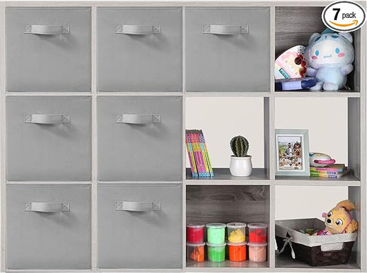 11x11 Inch Storage Bins Cubes, Fabric Foldable Storage Box, Collapsible Closet Organizer for Clothes, Blankets, Office, Bedroom, Living Room, Shelf Cabinet, Bookcase, Gray, 7 Pack