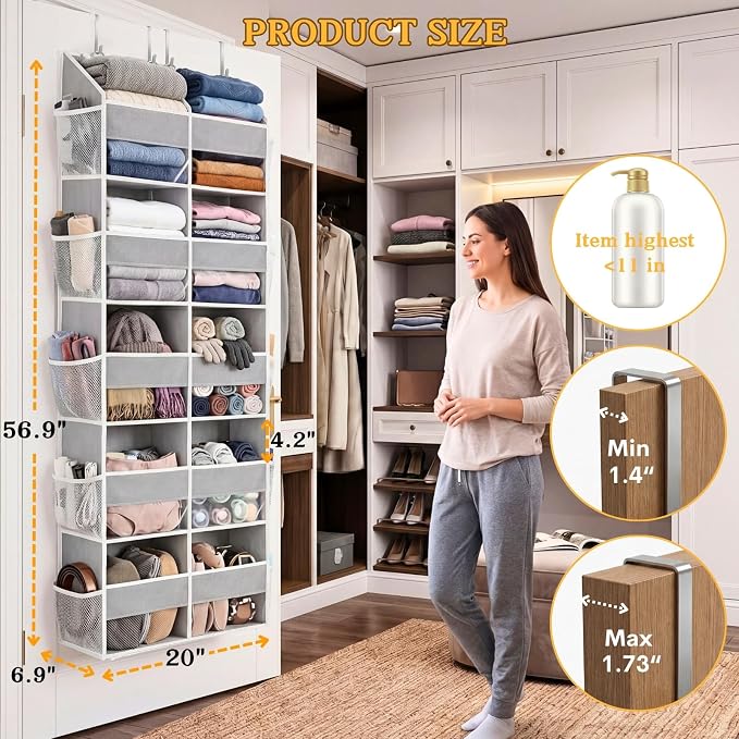 Ofiray-home 5-Tier Over Door Organizer, 10-Compartment Wide Storage Rack | 20" wide, 80 lbs for heavy family use, 10 side pockets, fits doors for closet, nursery, entryway, dorm, RV, laundry room