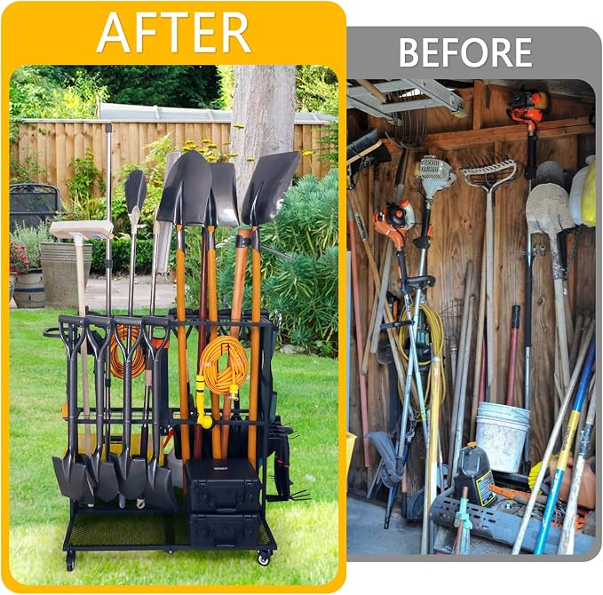 Garden Tool Organizer - Heavy Duty Garage Storage and Organization with Wheels - Large Garden Tool Storage Holder for Lawn Yard Patio Shed,Garage Shovel Rack