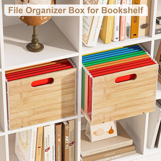 Sbanmao 3 Pack Hanging File Organizer, Acrylic File Box Organizer, Bamboo File Crate File Cabinet Storage Box, File Folder Organizer for Home Office Desk, Letter Size