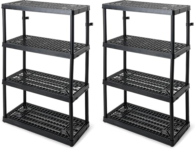 Gracious Living 2 Pack 4 Shelf Fixed Height Ventilated Heavy Duty Storage Unit 18 x 36 x 54.5 Organizer System for Home, Garage & Laundry, Black