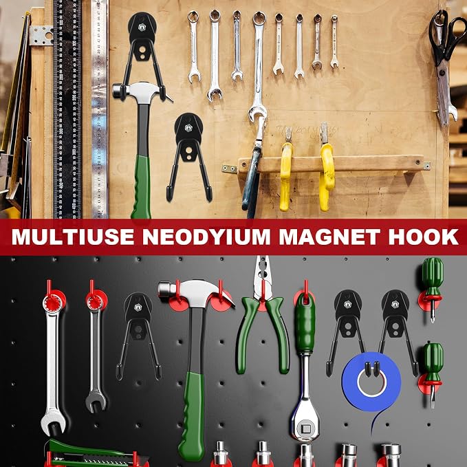 Landhoow 14 Pcs Large Magnetic Hooks Heavy Duty Garage Magnet Hooks Strong Storage Utility Magnetic Hangers with Anti Slip Rubber Coating for Indoor and Outdoor Hanging (Black)