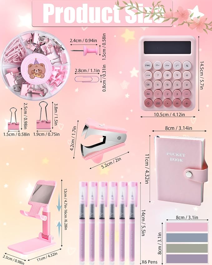 LXEVIHK 21Pcs Pink Desk Organizers and Accessories With Mesh Desk Organizer and 360°Rotating Pen Holder and a Lot of Office Pink Office Supplies Beautifully Presented in a Gift Box