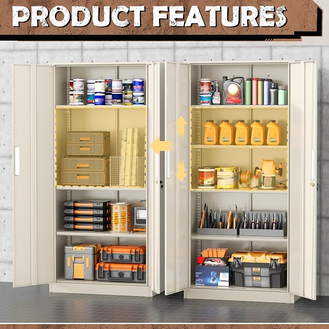 INTERGREAT Metal Lockable Storage Cabinet, 72” Storage Cabinet with 2 Doors and 4 Adjustable Shelves for Office, Home, Garage, Pantry (Assembly Required, Gray)