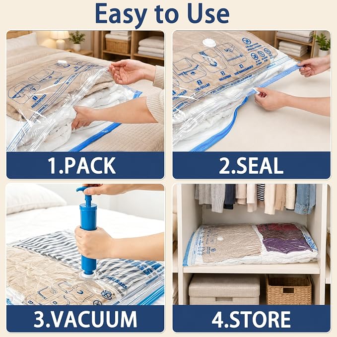 XXL Jumbo Vacuum Storage Bags, for Blanket, Bedding, Comforters | 47''X35'' Extra Large, Save 80% Space, Extra Thick, Clear, 8 pack
