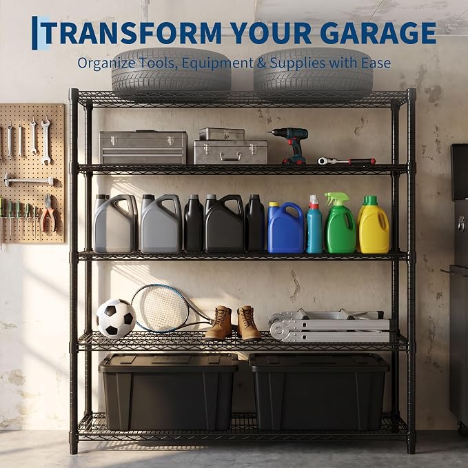 Garvee 5-Tier Wire Shelving 3200LBS Heavy Duty Storage Shelves Garage Rack |