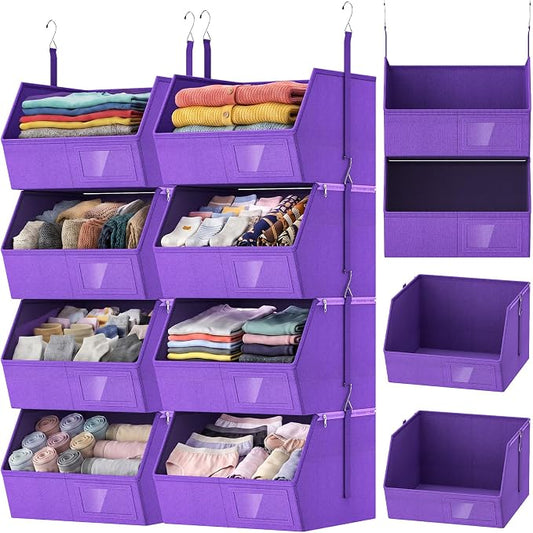 2 Pack 4-Tier Hanging Closet Organizer, Detachable Hanging Storage Shelves with Reinforced Side Panels, Hanging Closet Organizer for Clothes, Sweaters, Towels, Socks & Accessories, Purple