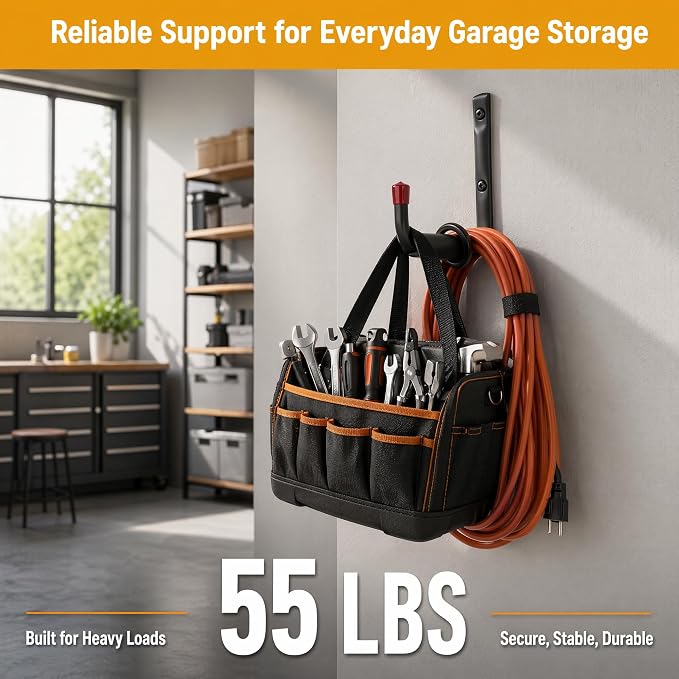 6 Pack Garage Hooks Heavy Duty, Utility Steel Hooks with EVA Foam Padding, 4.64inch Wall Mount J Organizer Hanger for Hanging Bikes Kayak Garden Tool Hose Bike Shelf