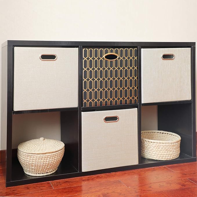 Posprica Foldable Storage Bins,13×13 Storage Cubes Basket Containers for Shelf Cabinet Bookcase Boxes,Thick Fabric Drawers - Set of 2, Beige