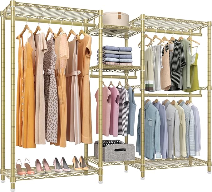 VIPEK Classic V6 Wire Garment Rack, Dynamic Closet System Adjustable | Gold Heavy Duty Metal Freestanding Clothing Rack 850lbs Capacity, 6FT Wide Closet Organizer System for Bedroom