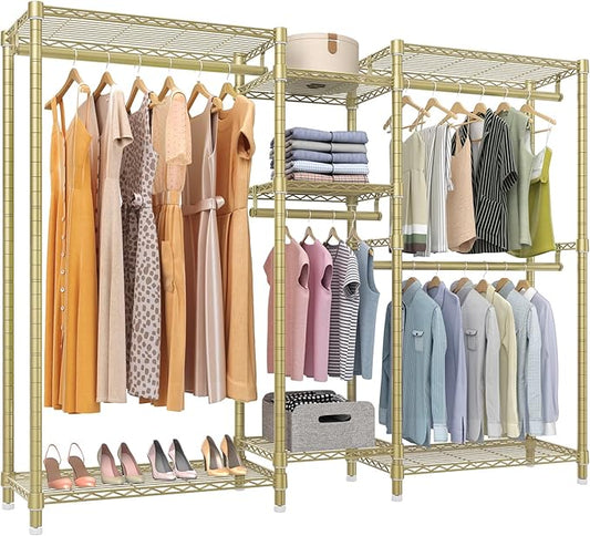 VIPEK Classic V6 Wire Garment Rack, Dynamic Closet System Adjustable | Gold Heavy Duty Metal Freestanding Clothing Rack 850lbs Capacity, 6FT Wide Closet Organizer System for Bedroom