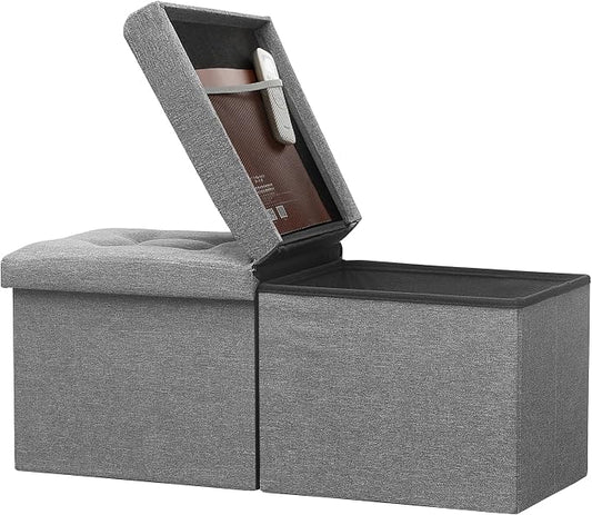 Bsketa Storage Ottoman Bench, 34" Folding Linen Foot Rest Stool, Dark Gray | Large Ottoman with Storage, Thicker Foam Padded Seat, Livingroom, Dorm, Bedroom, Easy to install, 86L,34 x 13 x 13in