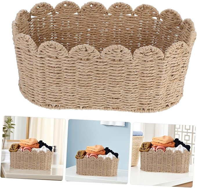 Hemobllo Hand-woven Paper Rope Storage Basket Sturdy Frame Woven Container for Organizing Home Sundries Practical Decorative Basket for Living Room and Bedroom Storage