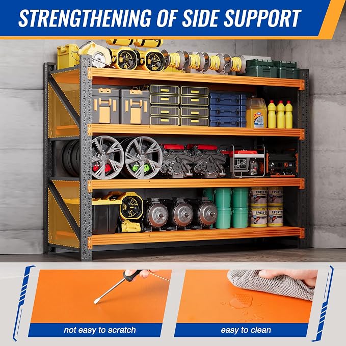 BYNSOE 60" W Storage Shelves 5000lbs Garage Metal Shelving Heavy Duty Garage Shelves Adjustable Storage Shelves for Industrial, Factory, (Black Orange, 60" W X 24" D X 70" H)
