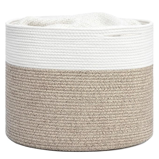 Goodpick Rope Basket for Blankets & Toys, Toy Storage for Organizingr, 45L | 15.8 x 15.8 x 13.8 In Toy Storage Basket for Nursery, Blanket Basket for Living room, Laundry Basket, Light Brown