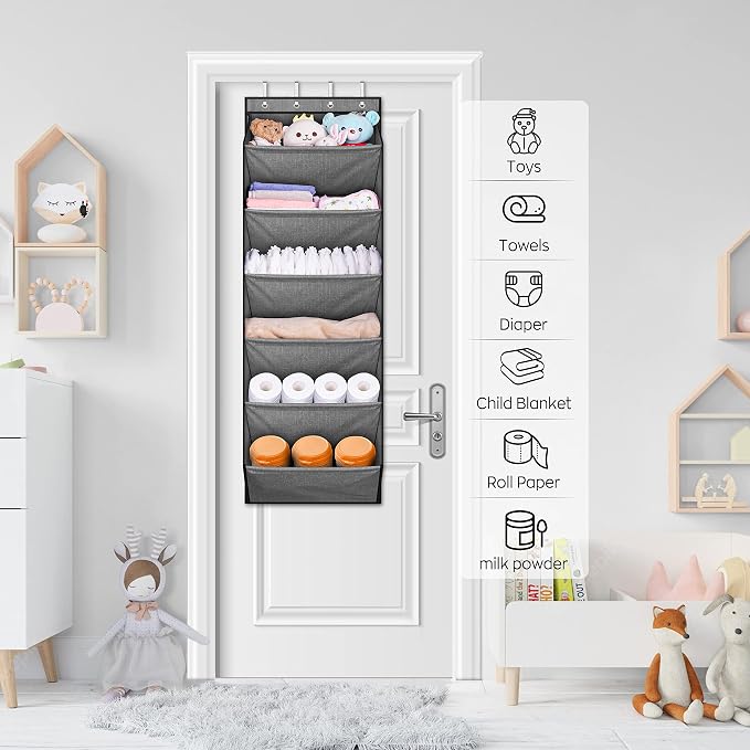 SLEEPING LAMB Over The Door Shoe Organizer for Closet with Large Deep Pockets, Narrow Shoe Rack for Door Hanging Boots Storage, Grey