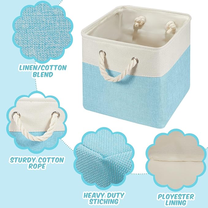 Geiserailie 6 Pcs 11 x 11 Inch Cube Storage Bins Fabric Storage Organizer Bins Foldable Cube Baskets with Sturdy Carry Handles Wicker Baskets for Home(11 x 11 Inch,Mermaid Color)