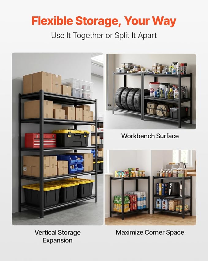 VEVOR Storage Shelves, 5-Tier Adjustable, 3000 lbs Capacity, Heavy Duty Garage Storage Shelving Unit, Metal Utility Rack Shelf, for Garage Warehouse Basement Kitchen, 36.42" W x 16.42" D x 71.38" H