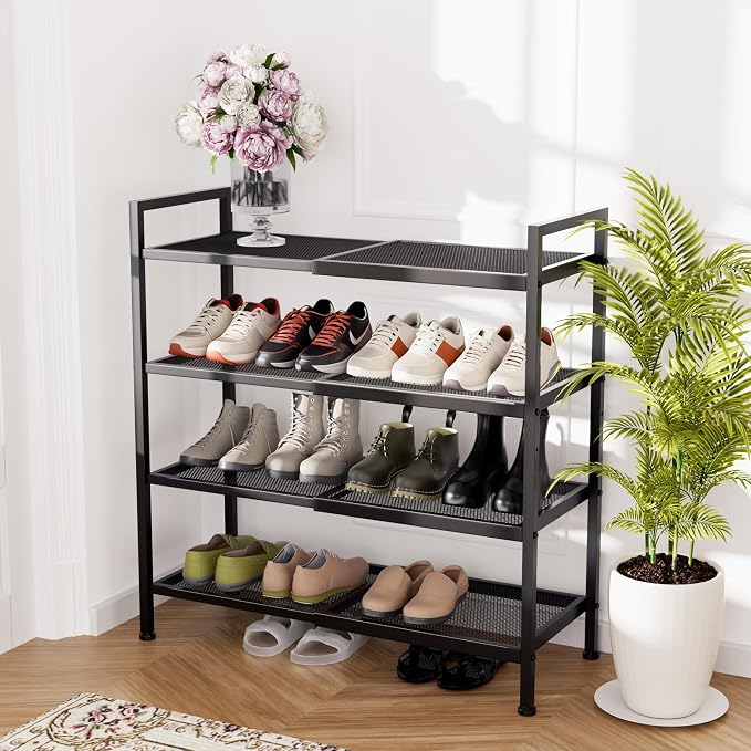 4 Tier Shoe Rack, Expandable Shoe Rack for Closet, Adjustable Shoe Organizer for Entryway, Shoe Storage Organizer for Door Entrance, Garage, Bedroom