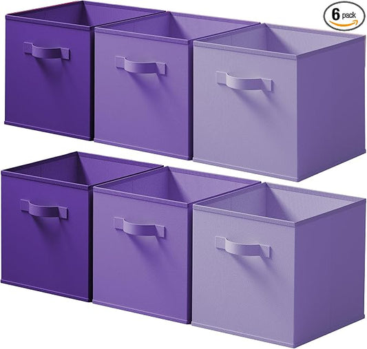 Cupic Cupid 13 Inch Storage Cube, Fabric Cube Storage Bin with Handles, Storage Cube Organizer for Clothes and Toys, Collapsible Cube Bins for Closet, Shelves, Nursery, 6-Pack, Purple Gradient