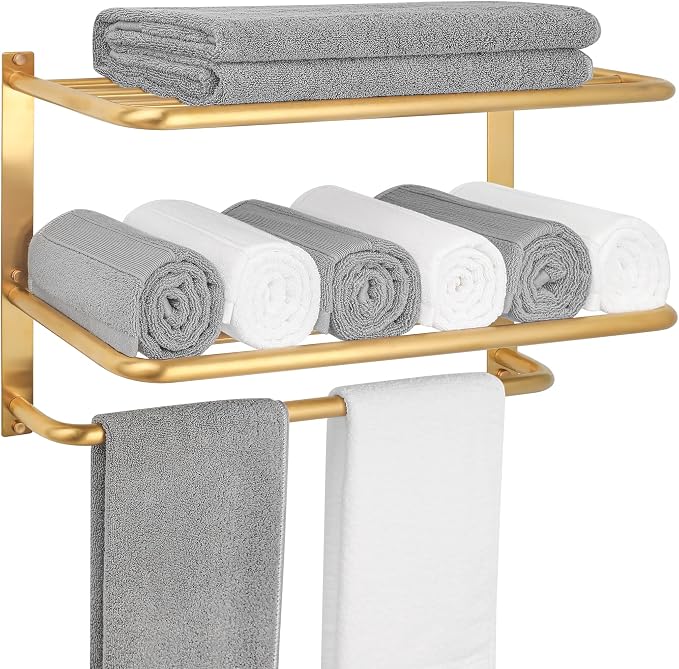 3-Tier Bathroom Towel Rack, SUS 304 Wall Mount, Brushed Gold