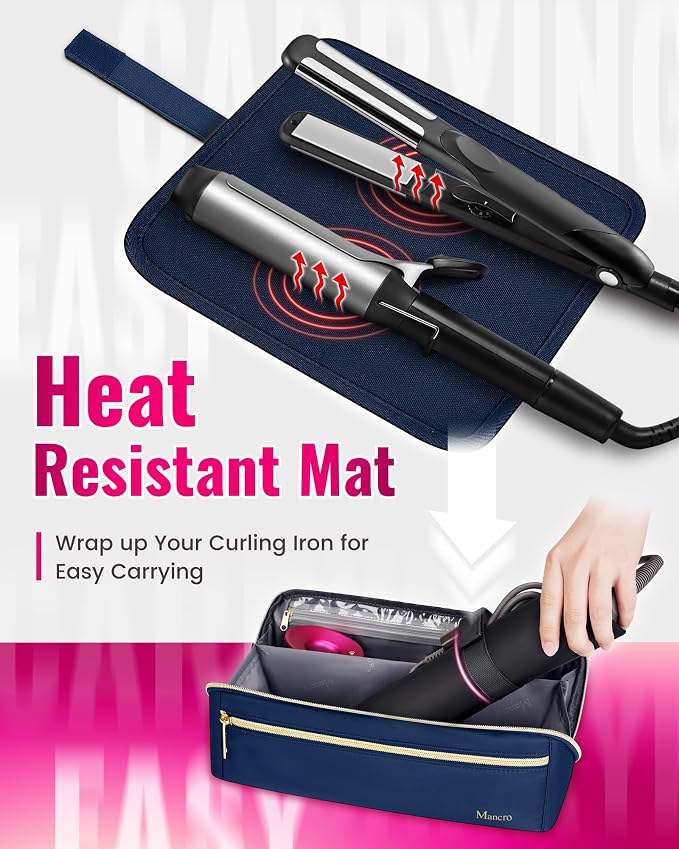 Mancro Hair Tools Travel Bag Compatible with Shark Flexstyle | Wide-open Hot Hair Tool Organizer with Separate Heat Resistant Mat, Hair Accessories Organizer for Straightener, Curling Iron