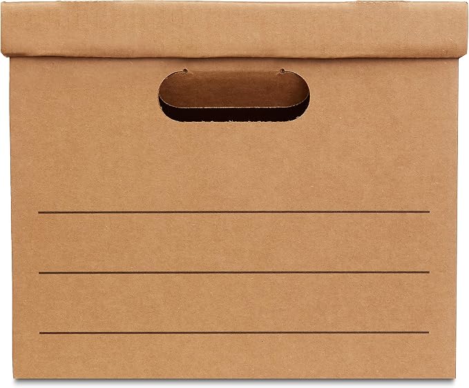 Amazon Basics Moving and Storage Boxes with Handles and Lift-Off Lids, File Storage, Collapsible, 15x10x12 in, Brown, 20-Pack