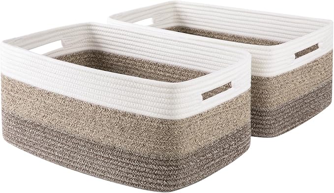 OIASKET Large Storage Basket for Organizing, Woven Rope Basket for Shelves, Closet Organizer Bins for Clothes, Blanket, Toys, Baby Nursery Storage, 17.7" x 13" x 7.87", 2 Packs Yellow