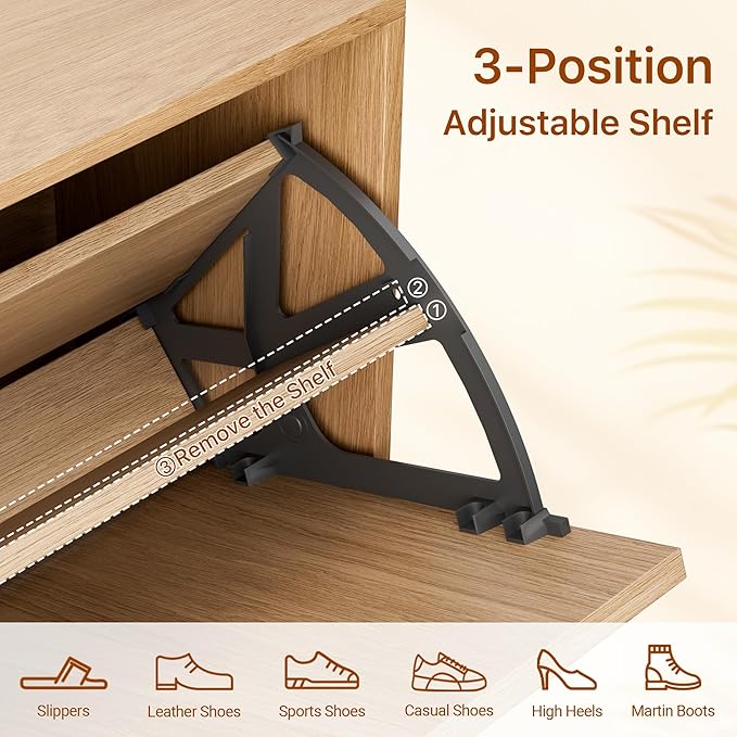 Farmhouse Shoe Cabinet Storage for Entryway, Slim Shoe Rack Cabinet with 4 Flip Drawers, Narrow Shoe Organizer Cabinet with Stylish Round Panel, Metal Leg and Handle