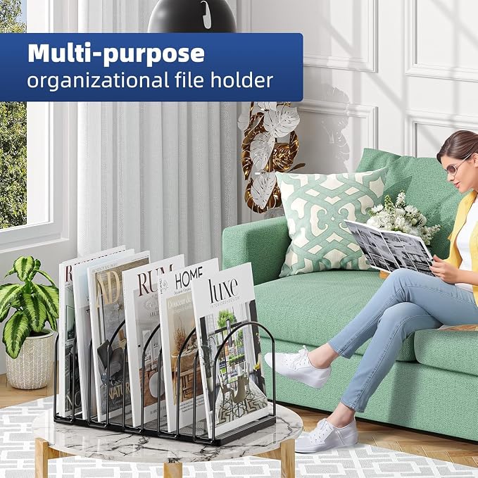 Simple Trending Desk File Sorter Organizer, 9 Slot File Rack, 2 Pack, Black | Metal File Folder Holder Stand, Vertical Desktop Organizer for Home Office Classroom, 13.75"D x 8.25"W x 7.5"H