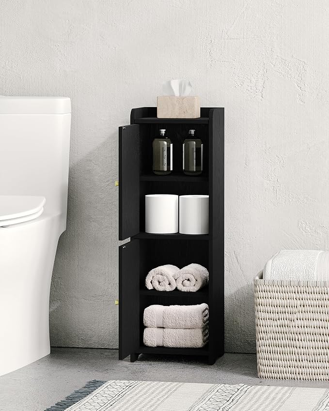 Hzuaneri Bathroom Storage Cabinet, Small Corner Floor Cabinet with 2 Doors | Narrow Toilet Paper Cabinets with Adjustable Shelf, Bathroom Organizer for Small Spaces, 7.9" D x 9.8" W x 29.5" H Black