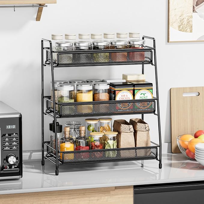 EKNITEY Bathroom Countertop Organizer Rack - 3 Tier Counter Spice Rack | Metal, Non-Slip Base, Makeup Rack, Small Coffee Station Organizer, for Sink Bedroom Kitchen Living room