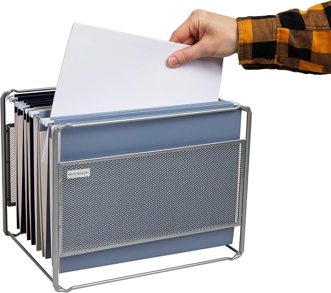 Mind Reader Hanging File Folder Organizer, Desktop Organizer, Storage, Office, Metal Mesh, Silver
